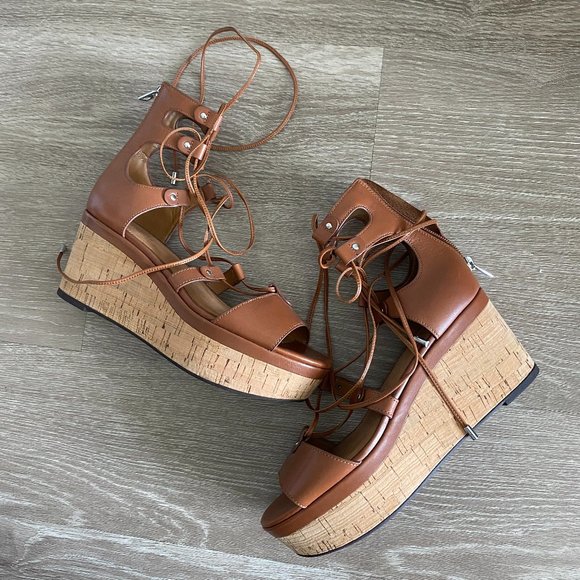 Coach Women's Leather Barkley Lace Up Wedge - Picture 1 of 5